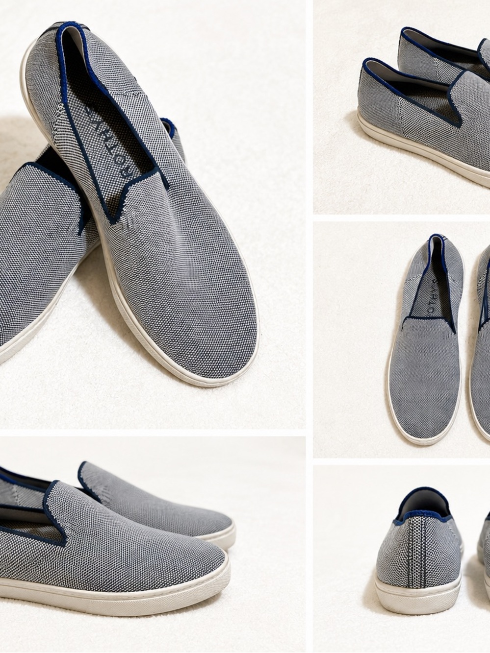 Rothy's Gray Slip-On Sneakers with Navy Trim